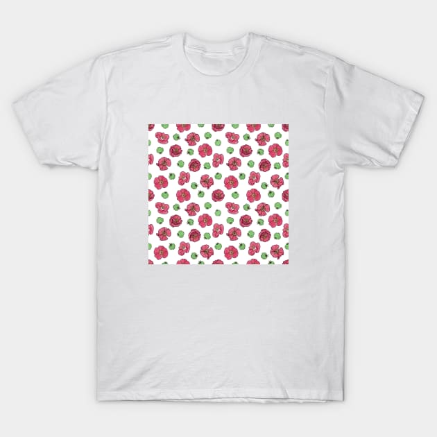 Poppies flowers and seeds pattern - White T-Shirt by PrintablesPassions